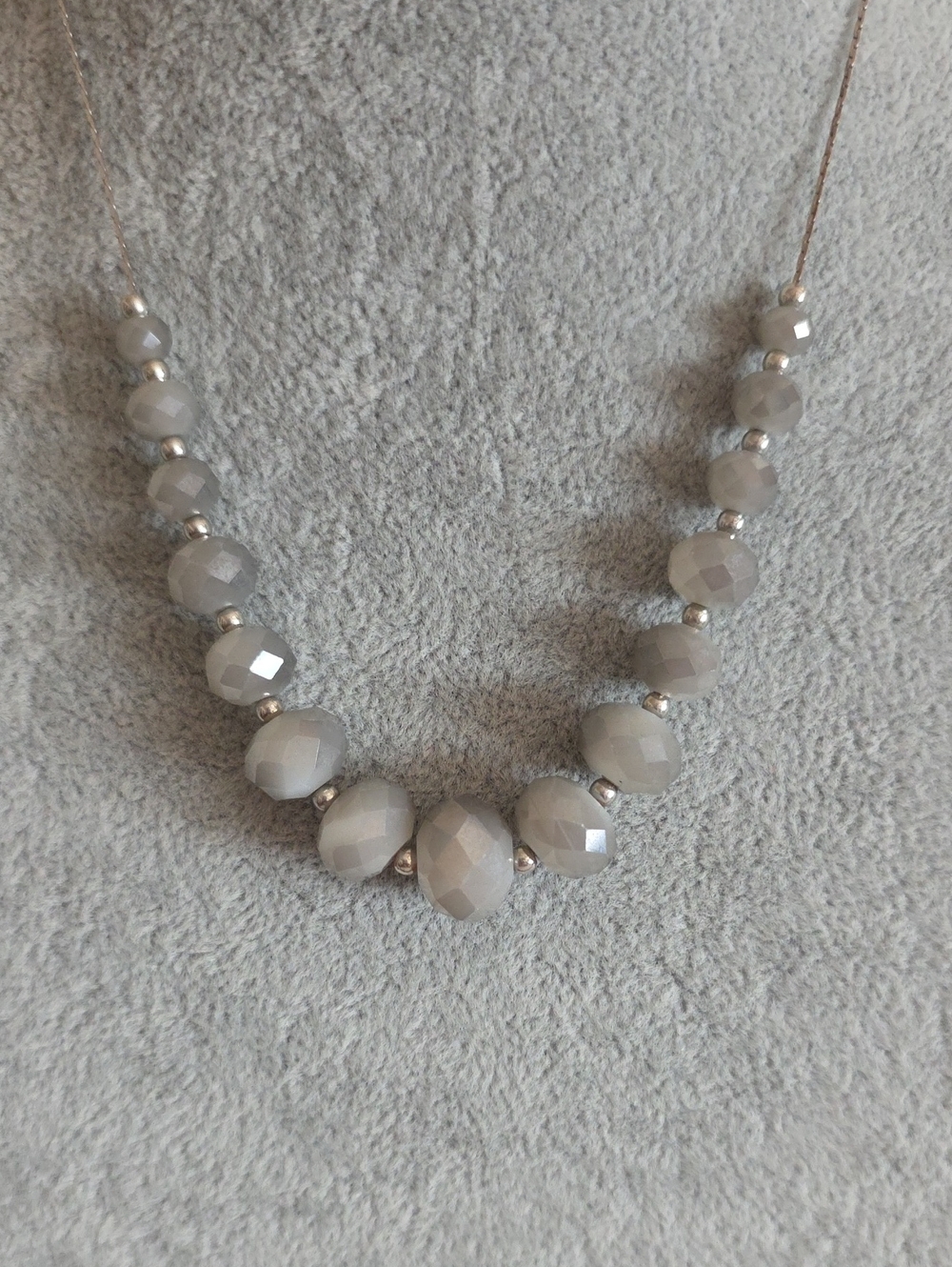 Faceted Grey Crystal Bead Silver-Tone Necklace